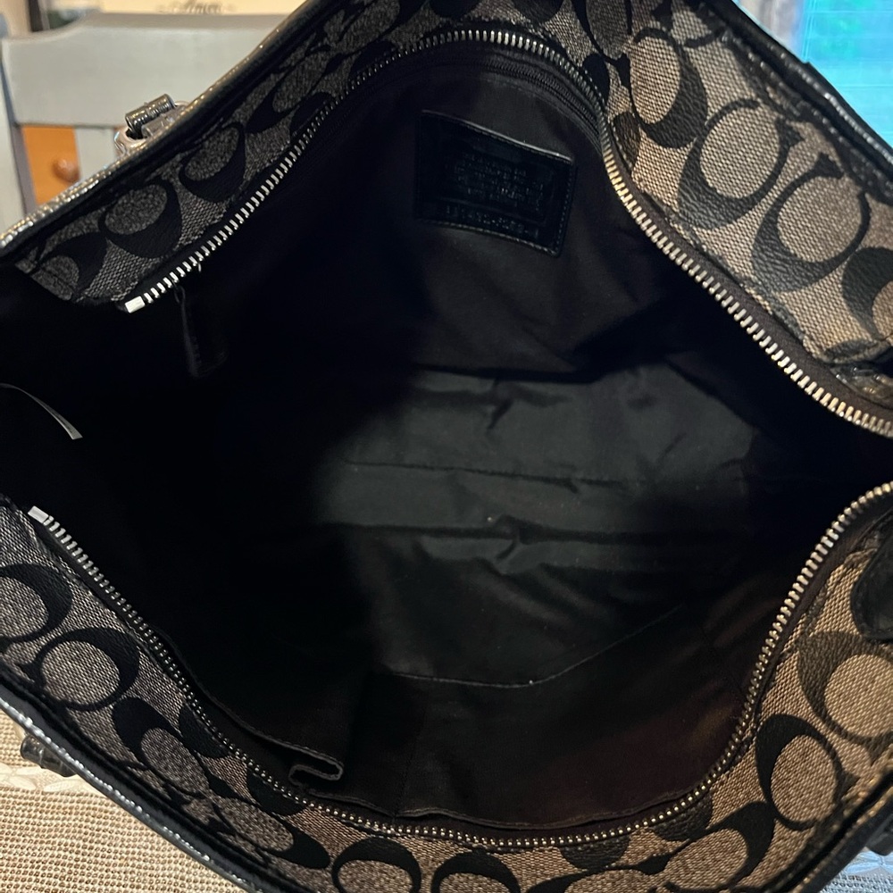 🤍Coach Canvas Coated Tote Bag Black Gray Leather Trim with Hangtag - Picture 4 of 8